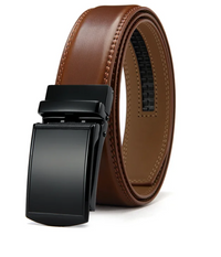 Brauner Ledergürtel mit schwarzer Automatikschließe, Herrengürtel, elegant und modern.