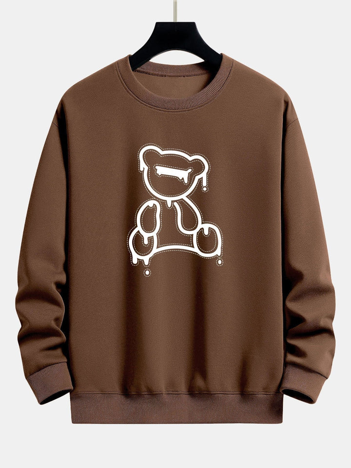 Brauner Pullover mit weißem Bären-Design, Unisex, Baumwolle, modisch, lässig, Herbstmode.