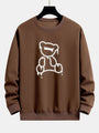 Brauner Pullover mit weißem Bären-Design, Unisex, Baumwolle, modisch, lässig, Herbstmode.
