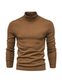 Brauner Rollkragenpullover Herren, Strick, langärmelig, modisch, warm, Herbstmode.