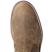 Brauner Wildlederstiefel mit heller Naht, robuste Sohle, modisch, langlebig, Herrenmode.