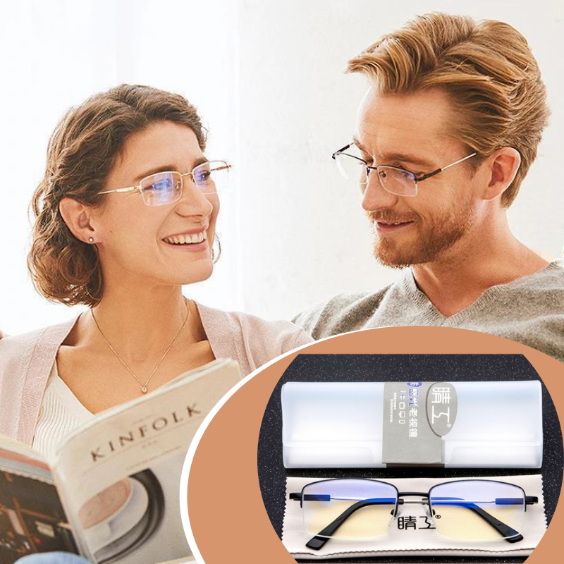 Brille mit blauem Lichtfilter, rechteckig, schwarz, Unisex, ideal für Bildschirmarbeit.