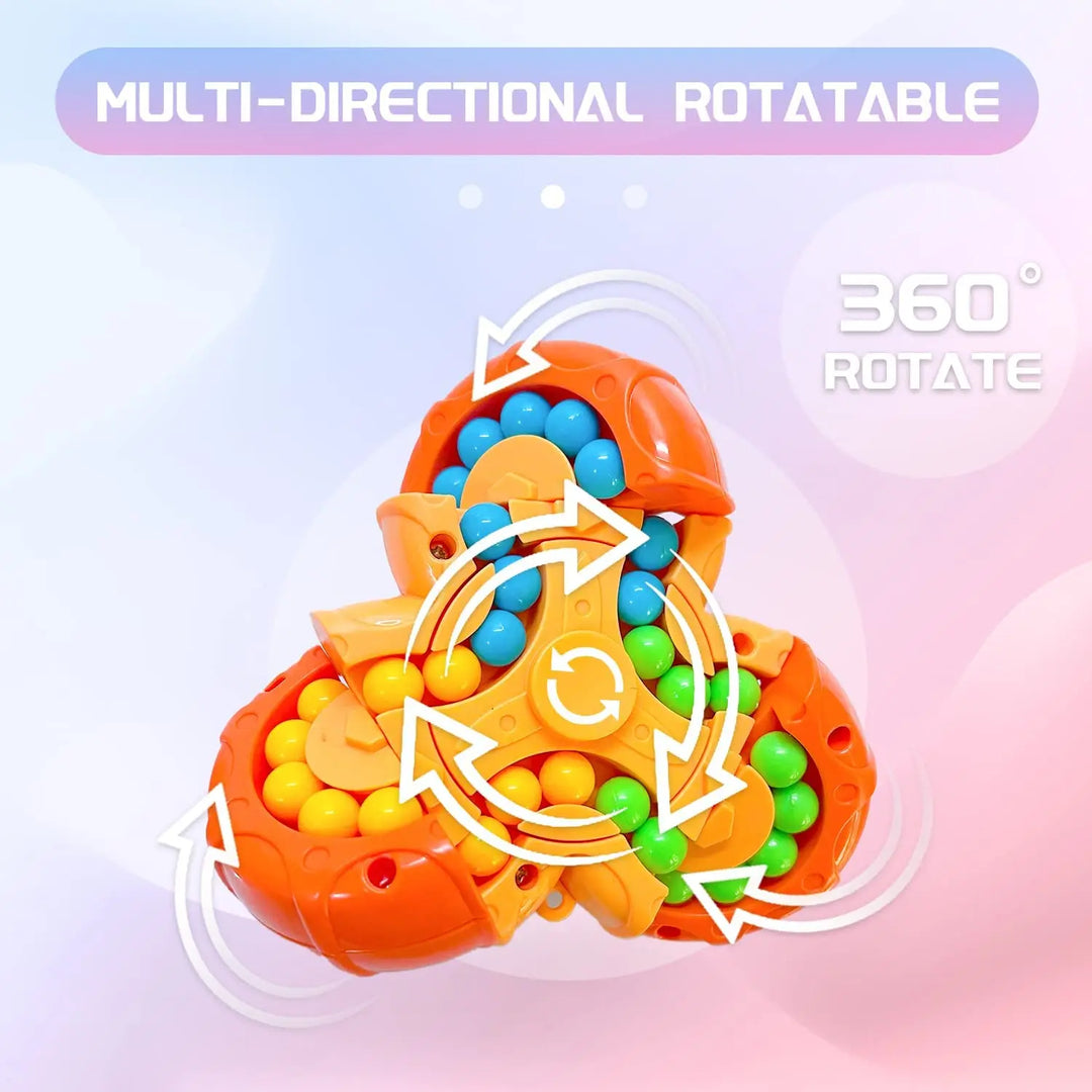 Orangefarbener, drehbarer Fidget-Spinner mit bunten Kugeln, 360-Grad-Rotation, Stressabbau-Spielzeug.