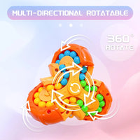 Orangefarbener, drehbarer Fidget-Spinner mit bunten Kugeln, 360-Grad-Rotation, Stressabbau-Spielzeug.