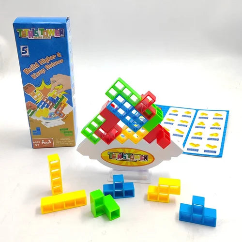 Buntes Balancespiel für Kinder, Tetris-Turm, Kunststoff, Lernspielzeug, ab 5 Jahren.