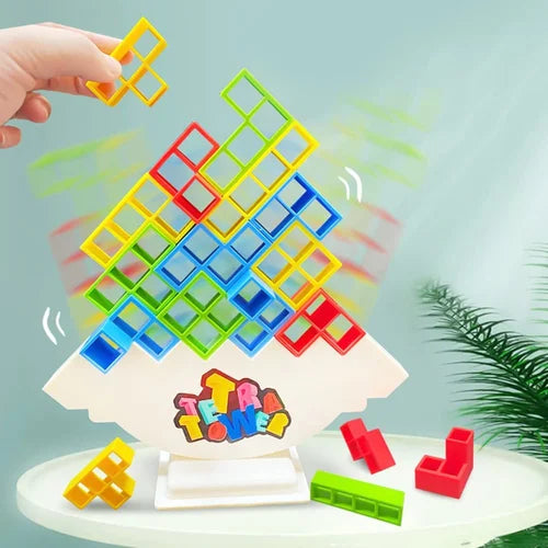 Buntes Tetris-Balancespiel aus Kunststoff, Geschicklichkeitsspiel für Kinder, Tischspielzeug.