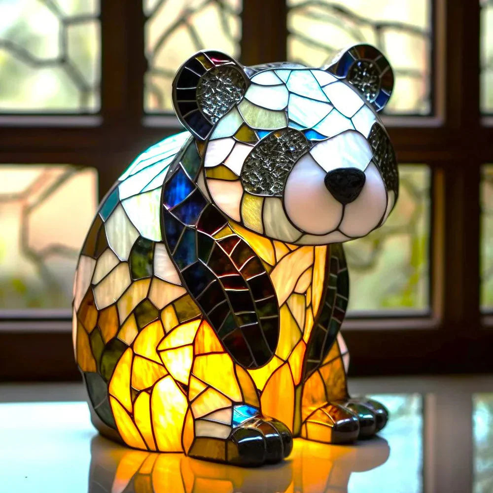Buntes Tiffany-Panda-Nachtlicht aus Glas, leuchtend, dekorativ, für Kinderzimmer.