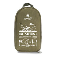 Grüne Camping-Kochutensil-Tasche, Ise Mount, mit Bergmotiv, Reißverschluss, robust.