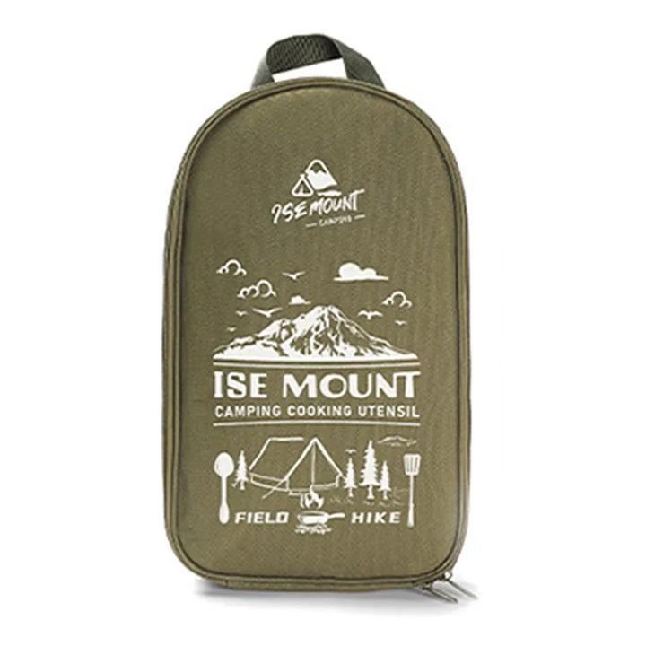 Grüne Camping-Kochutensil-Tasche, Ise Mount, mit Bergmotiv, Reißverschluss, robust.