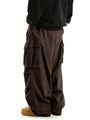 Braune Cargo-Hose Herren, weites Bein, Taschen, lässiger Stil, Streetwear, Baumwolle.