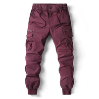 Lila Herren-Cargohose, Baumwolle, Jogging, Streetwear, Militärstil, Voll-Länge.