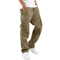 Khakifarbene Cargo-Hose für Herren, Baumwolle, lässig, mit Taschen, ideal für Freizeitkleidung.