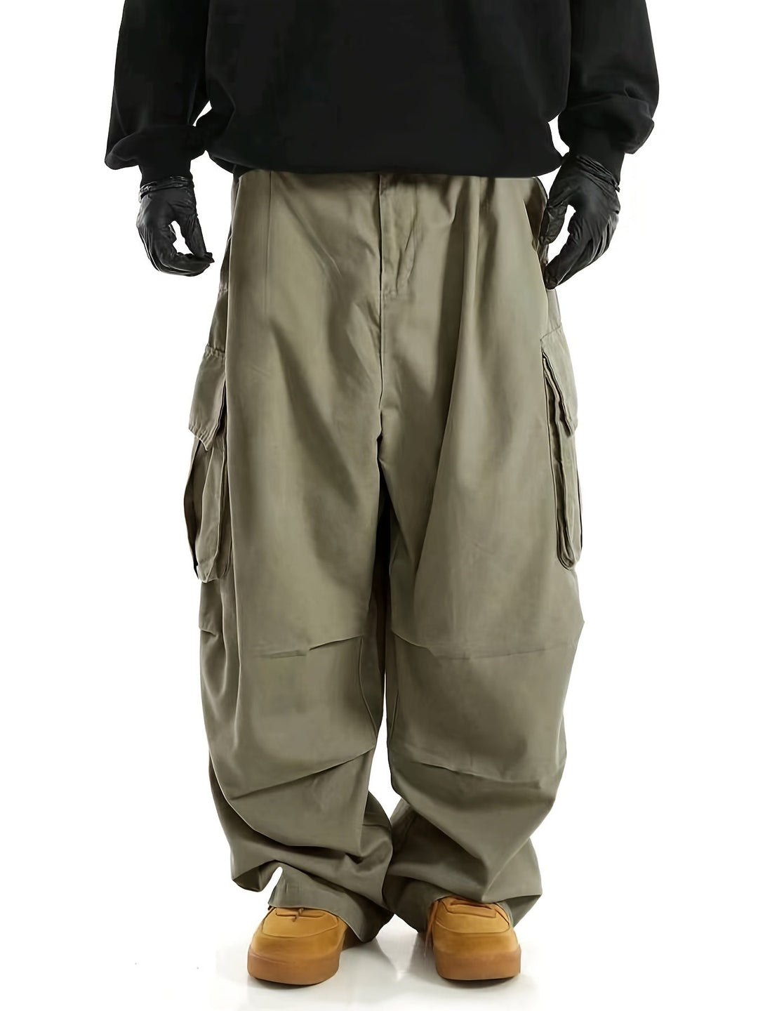 Grüne Cargo-Hose Herren, weite Passform, Taschen, Streetwear, Baumwolle, modisch, bequem.