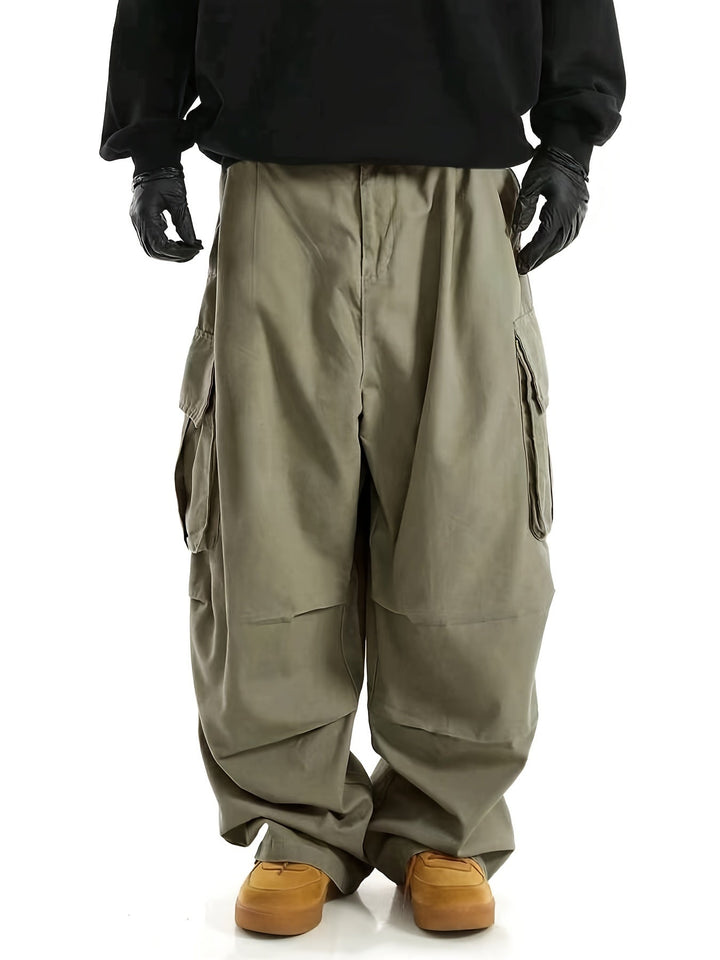 Grüne Cargo-Hose Herren, weite Passform, Taschen, Streetwear, Baumwolle, modisch, bequem.