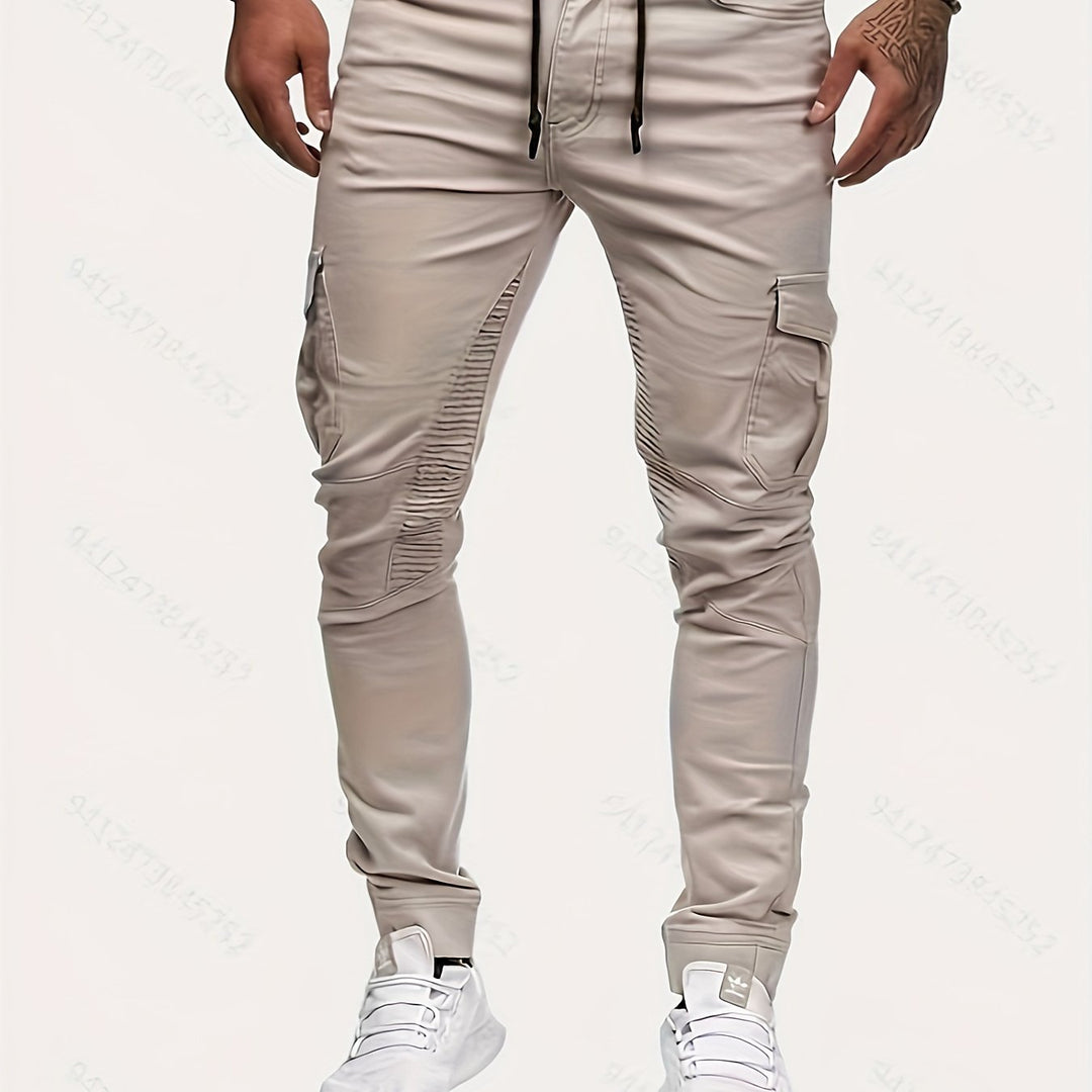 Beige Herren-Cargohose mit Taschen, Slim Fit, aus Baumwolle, modisch, sportlich.