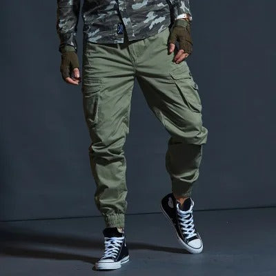 Grüne Cargohose Herren, Camouflage-Design, lässig, Streetwear, Baumwolle, Taschen, Mode.