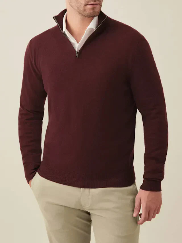 Herren-Kaschmirpullover mit Reißverschluss, Lava-Rot, Luca Faloni, aus Italien, elegantes Design.