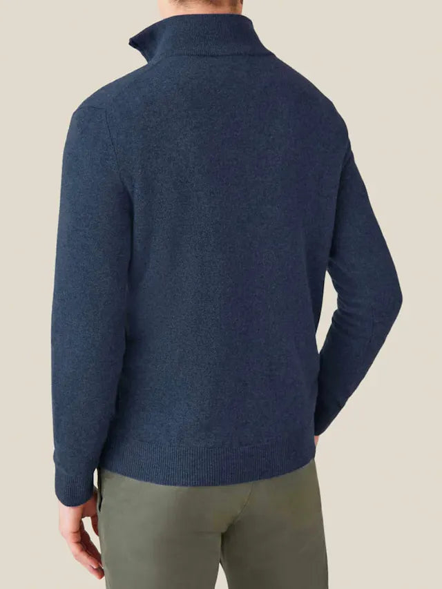 Herren-Kaschmir-Cardigan, Reißverschluss, Atlantic Blau, Luca Faloni, italienisches Design.
