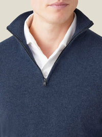 Luca Faloni Kaschmir-Zip-Pullover, Atlantic Blau, Herrenmode, Made in Italy, eleganter Stil.