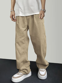 Beige Cordhose mit Kordelzug, lässig, Herrenmode, Polyester, bequem, modern.