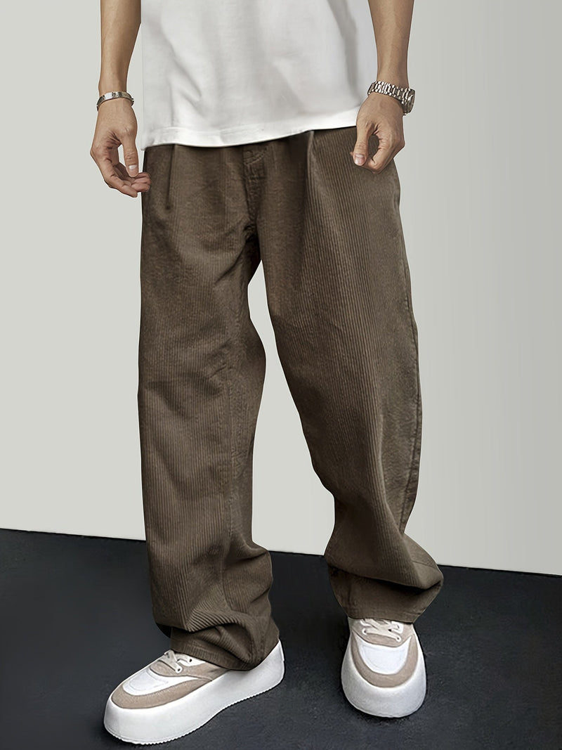 Braune Cordhose Herren, lässig, Polyester, Kordelzug, modisch, bequem, Freizeitkleidung.