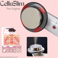 CelluSlim Ultraschallgerät zur Hautstraffung, weiß, rot beleuchtet, Anti-Cellulite-Behandlung.