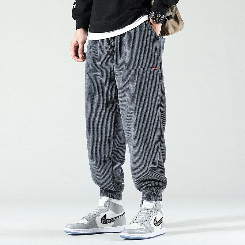 Graue Cordhose Herren, locker, gestreift, Hip-Hop-Stil, Herbst/Winter, lässig, 2021.