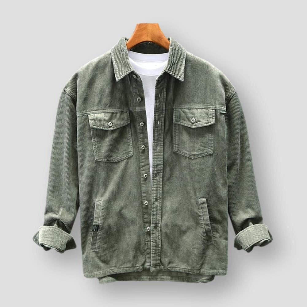 Grüne Cordjacke Herren, Herbst Winter, reine Baumwolle, Freizeit, mehrere Taschen