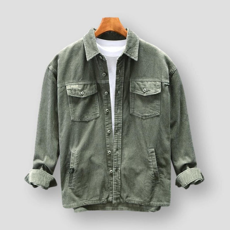 Grüne Cordjacke Herren, Herbst Winter, reine Baumwolle, Freizeit, mehrere Taschen