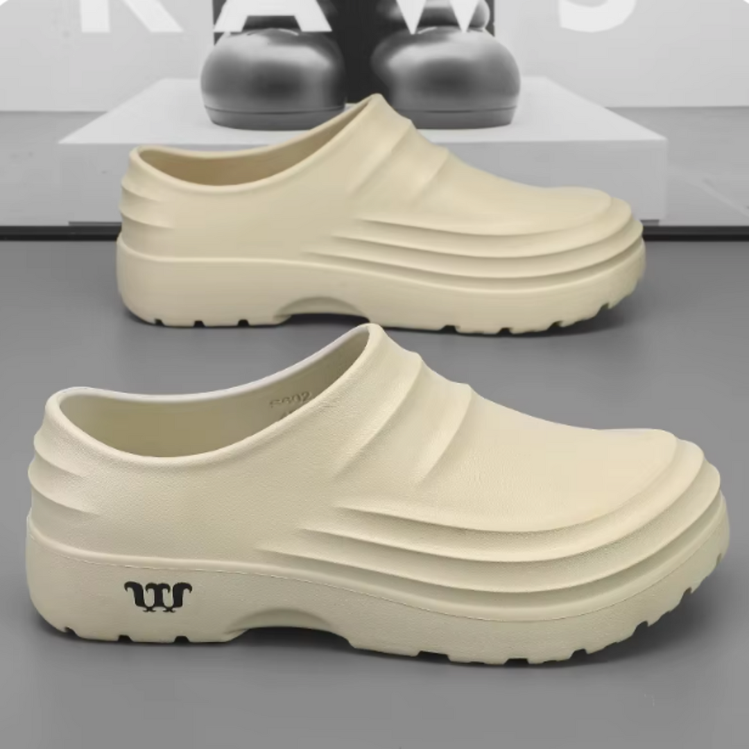 Beige Clogs aus Kunststoff, rutschfest, modern, für Damen und Herren, bequem, modisch.