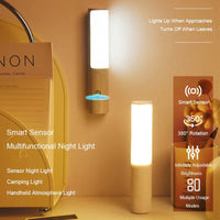 Multifunktionale Nachtlicht mit Smart-Sensor, 350° drehbar, dimmbar, für Camping und Zuhause.