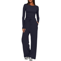 Damen-Loungewear-Set, dunkelblau, langärmelig, bequem, Freizeitmode, Herbst-Winter-Outfit