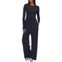 Damen-Loungewear-Set, dunkelblau, langärmelig, bequem, Freizeitmode, Herbst-Winter-Outfit