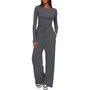 Damen-Loungewear-Set, grau, langärmelig, bequem, Freizeitanzug, weiches Material.