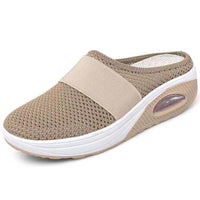 Beiger Damen-Sneaker, atmungsaktiv, rutschfest, mit Luftpolstersohle, bequemes Design.
