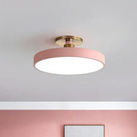 Rosa Deckenleuchte, rund, modern, Metall, LED, Wohnzimmerbeleuchtung, skandinavisches Design.
