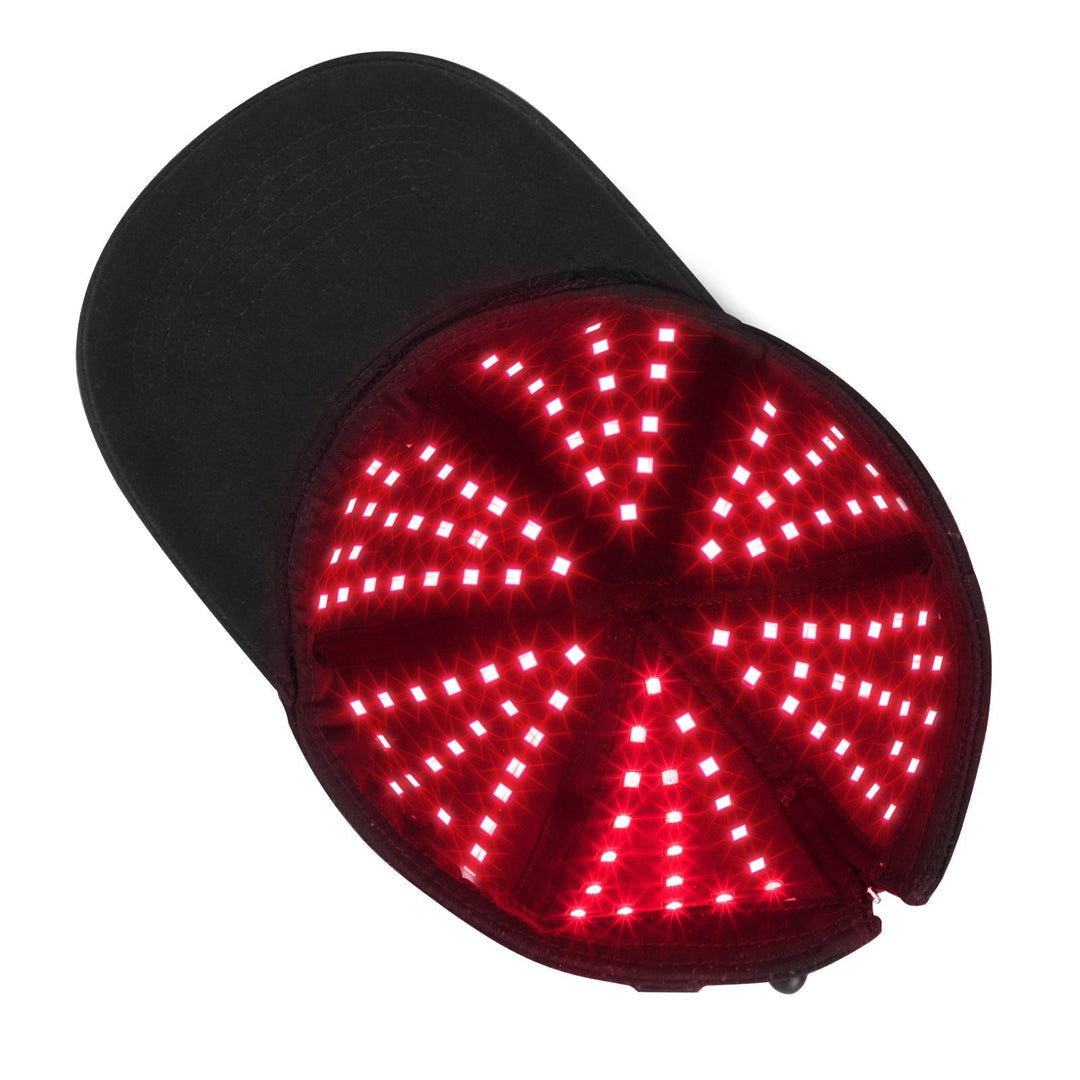 Schwarze LED-Kappe mit rotem Licht, Haarwachstumsförderung, Lichttherapie, Unisex.