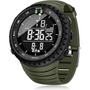 Grüne digitale Armbanduhr mit Kompass, Stoppuhr und LED-Anzeige für Outdoor-Aktivitäten.