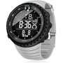Schwarze digitale Sportuhr mit grauem Armband, Kompassanzeige, Outdoor-Funktion.