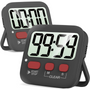 Schwarzer digitaler Küchentimer mit rotem Knopf, Countdown-Funktion, großes Display.