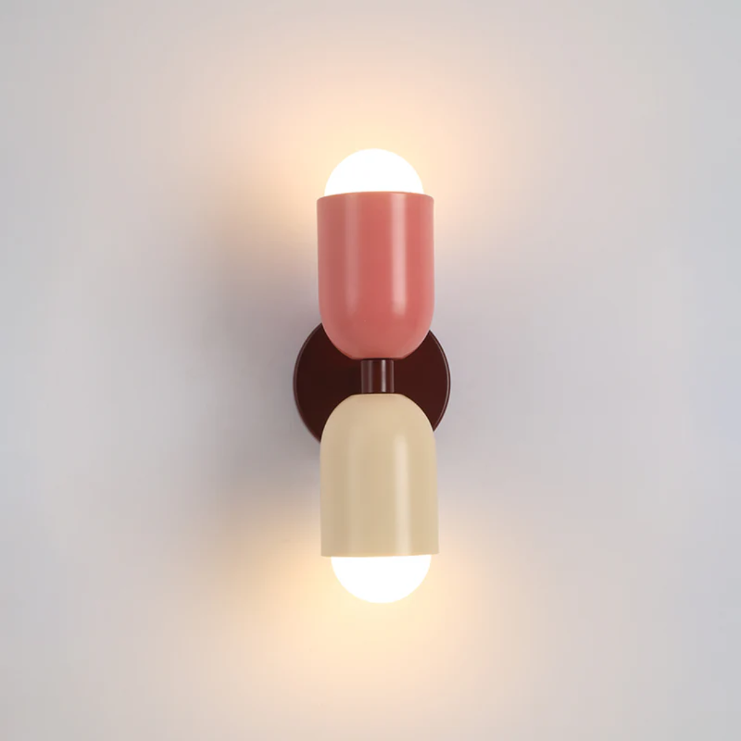 Zweifarbige Wandleuchte, rosa und beige, modernes Design, LED, Innenbeleuchtung.