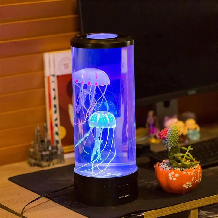 Quallen-Lavalampe LED Nachtlicht, zylindrisch, schwarz, für Schreibtischdekoration, modern.
