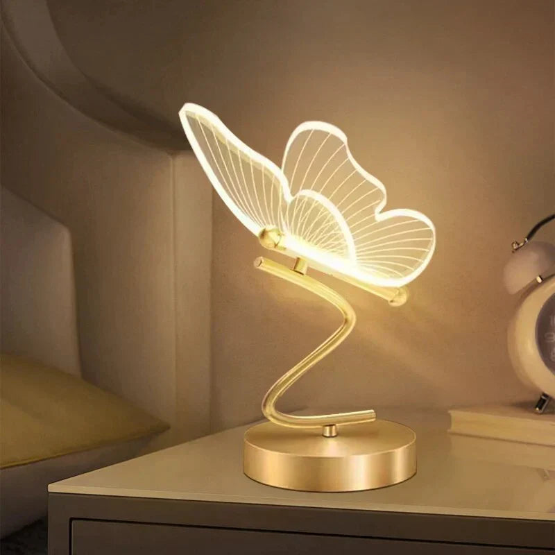 Schmetterling LED Tischlampe, gold, modern, dekorativ, Schlafzimmerbeleuchtung, energiesparend