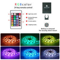 RGB LED-Lichtstreifen mit Fernbedienung, 16 Farben, 4 Modi, batteriebetrieben, flexibel.
