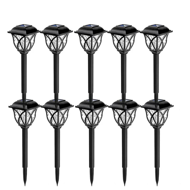 10 schwarze Solar-Gartenleuchten, LED, wetterfest, energiesparend, für Außenbereich.