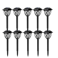 10 schwarze Solar-Gartenleuchten, LED, wetterfest, energiesparend, für Außenbereich.