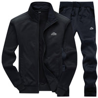 Schwarzer Herren-Trainingsanzug, Reißverschlussjacke und Jogginghose, Sportbekleidung.