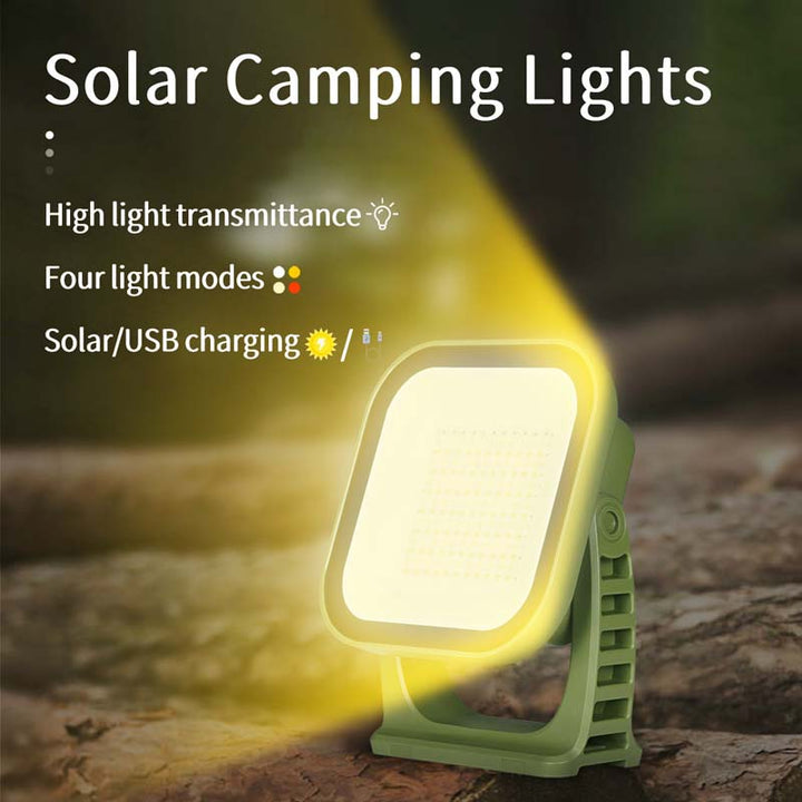 Grüne Solar-Campinglampe mit USB, vier Lichtmodi, hohe Lichtdurchlässigkeit, Outdoor-Beleuchtung.