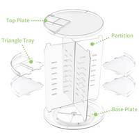 Transparenter drehbarer Organizer aus Kunststoff mit Trennwand und Dreieckstablett.
