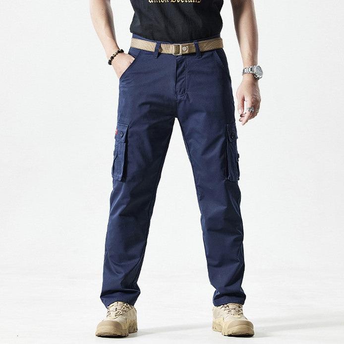 Dunkelblaue Cargo-Hose für Herren, Baumwolle, mit Taschen, lässiger Stil, Outdoor-Mode.